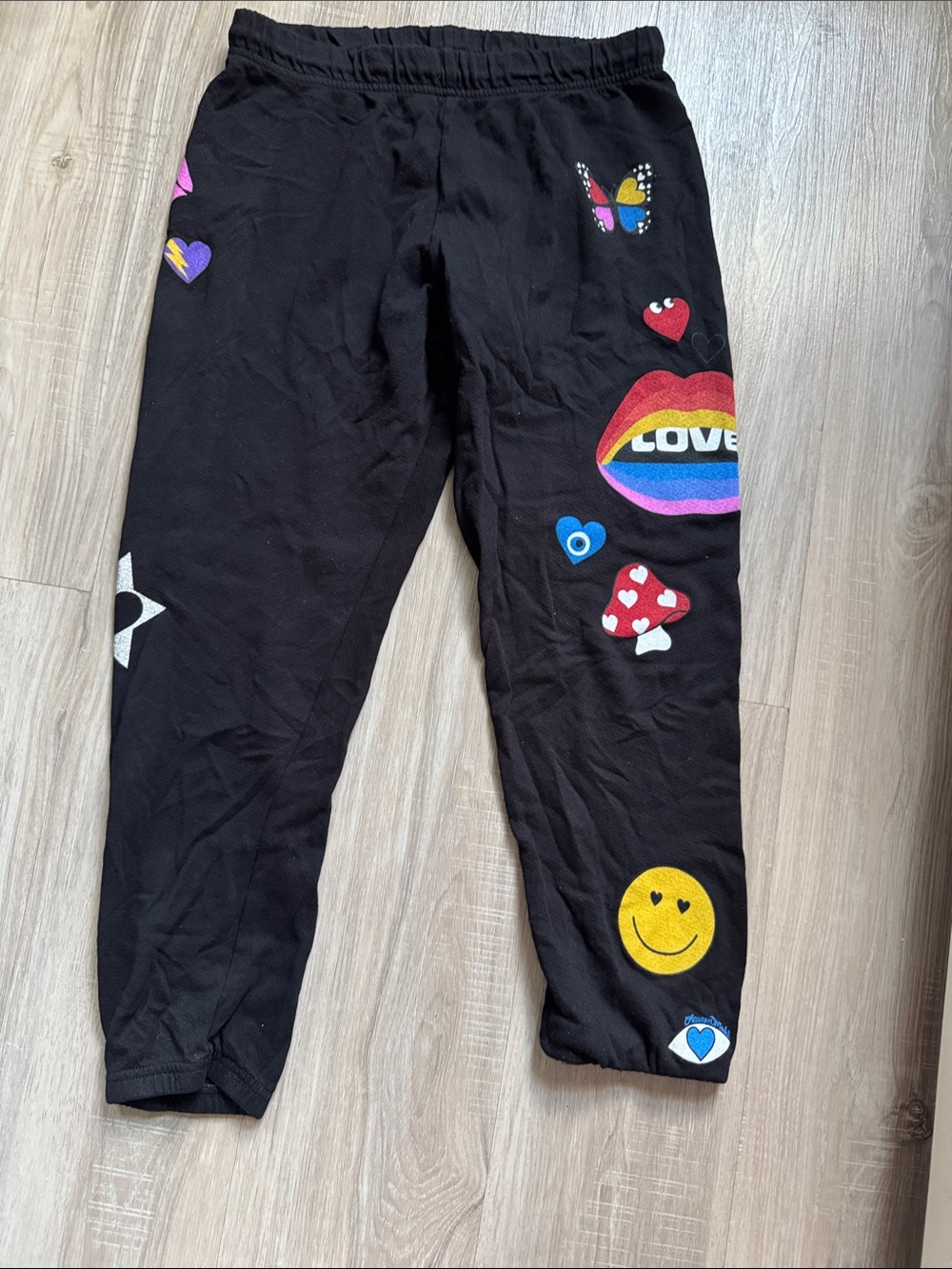 Lauren Moshi Black Joggers with Colorful Love Graphics